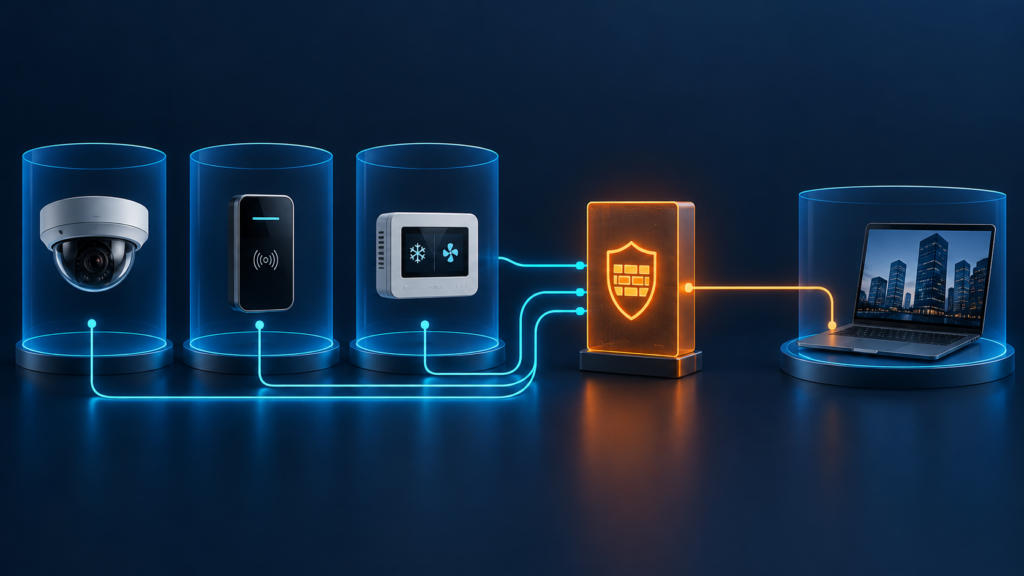 הפרדת רשת לציוד IoT: מצלמה, בקר דלת ומיזוג באזורי גישה נפרדים